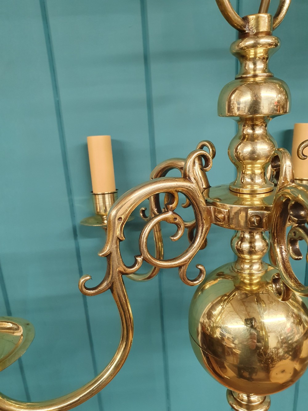 Early 20th century pair of Dutch Flemish brass chandeliers View VII
