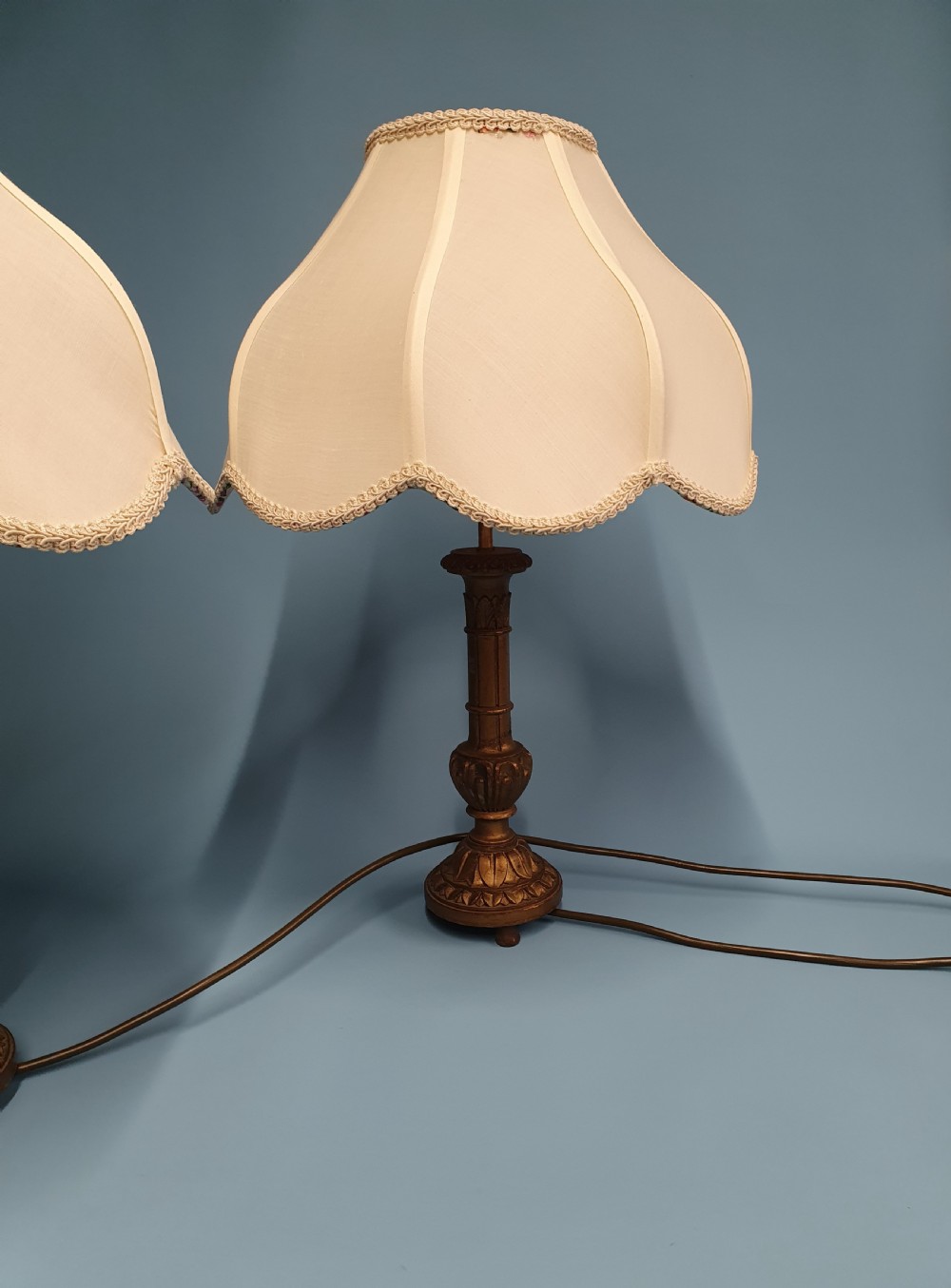 Pair of wooden gilt early 20th century lamps View II