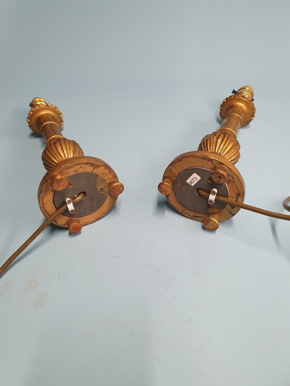 Pair of wooden gilt early 20th century lamps View V