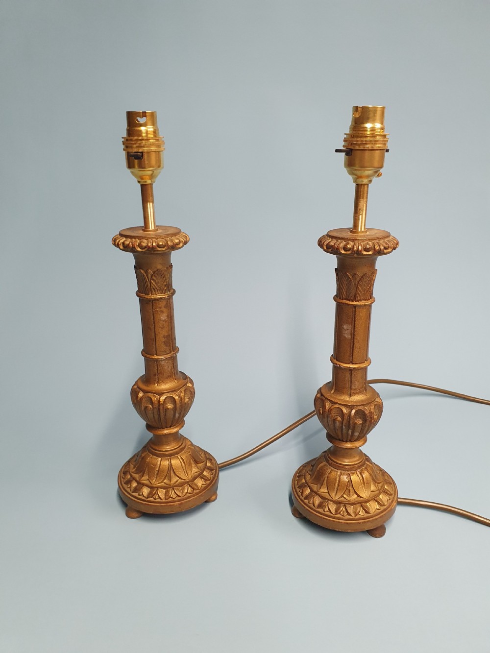 Pair of wooden gilt early 20th century lamps View VI