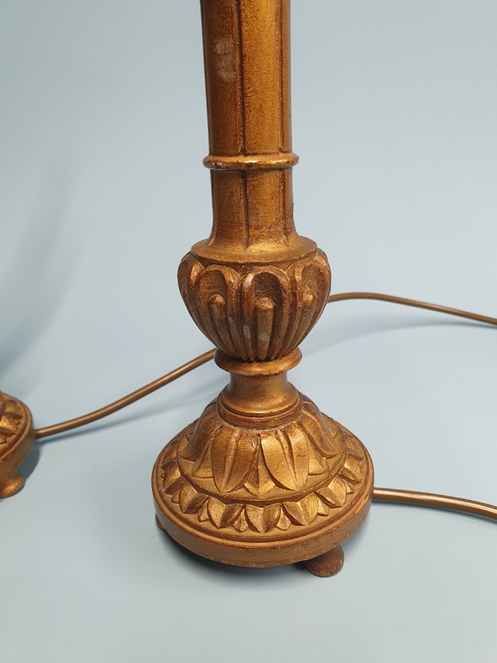 Pair of wooden gilt early 20th century lamps View VII