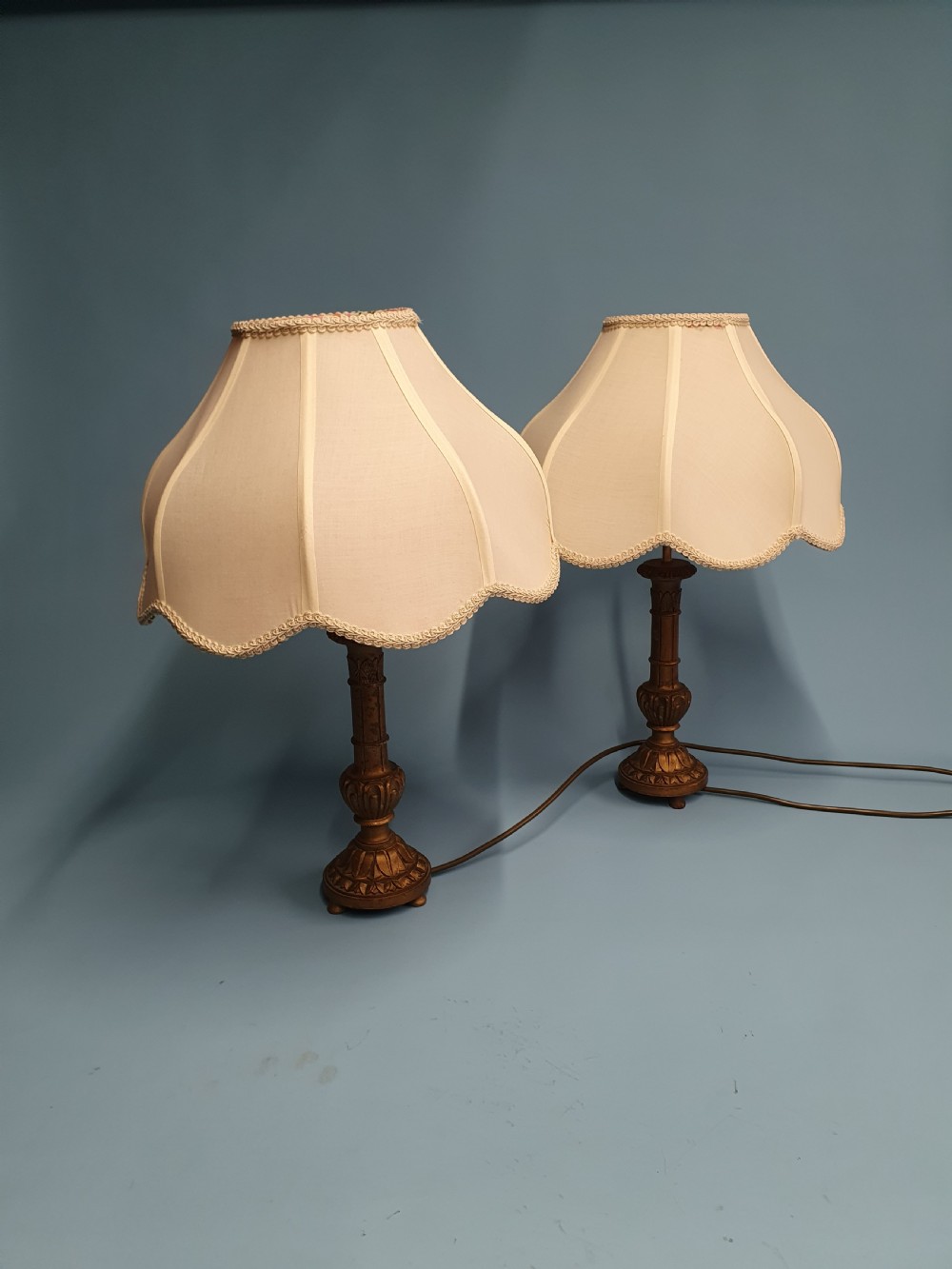 Pair of wooden gilt early 20th century lamps View VIII