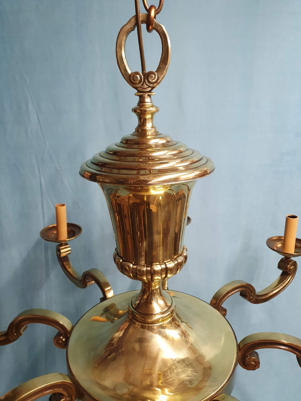 Large Dutch style brass chandelier early 20th century 38