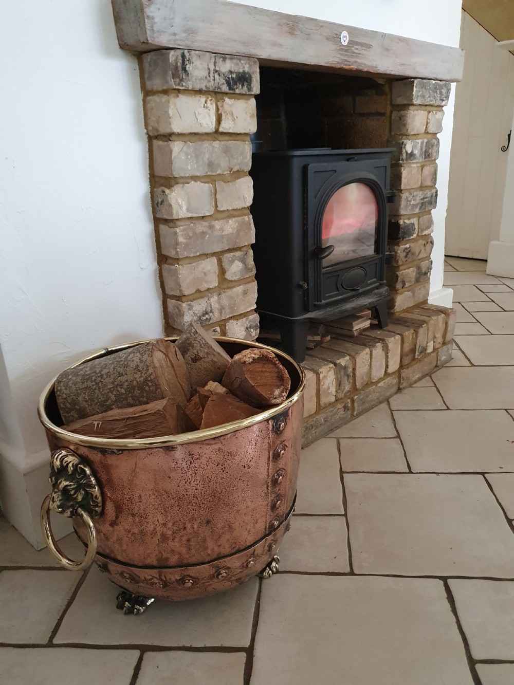 19th century copper and brass log bin.