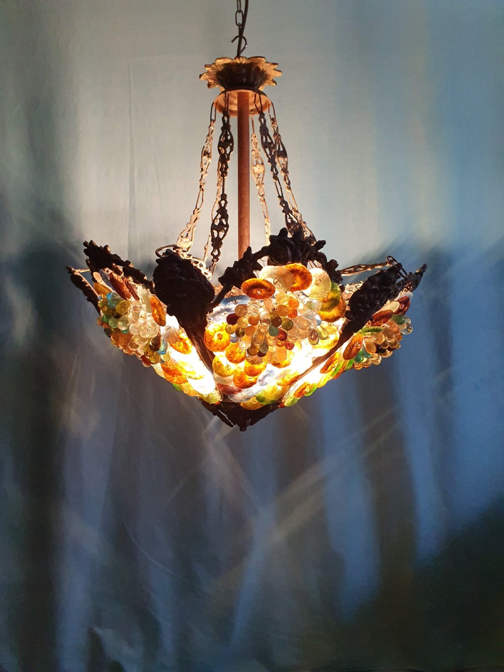Early 20th century Continental chandelier with grapes and flowers View II