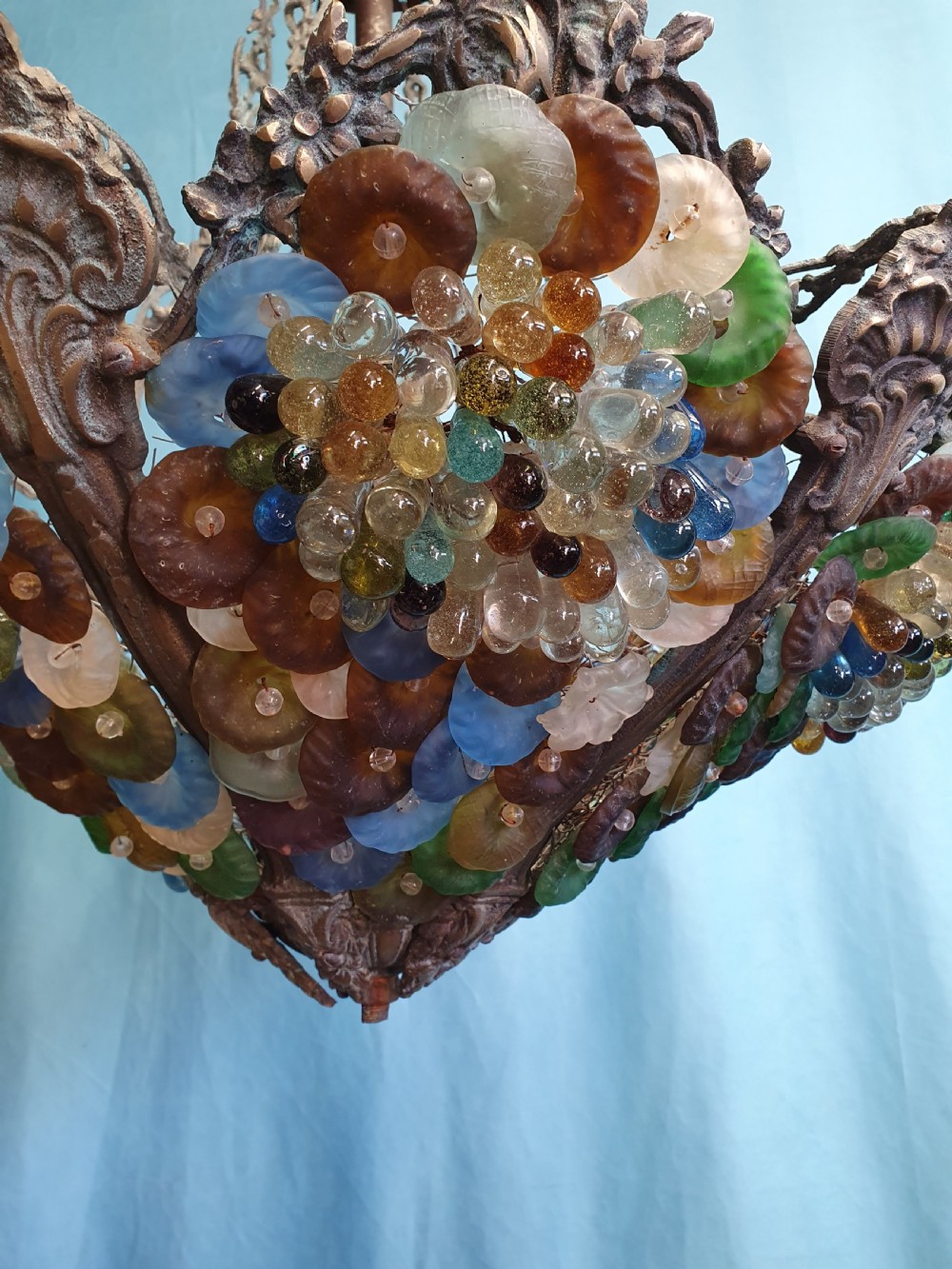 Early 20th century Continental chandelier with grapes and flowers View VII