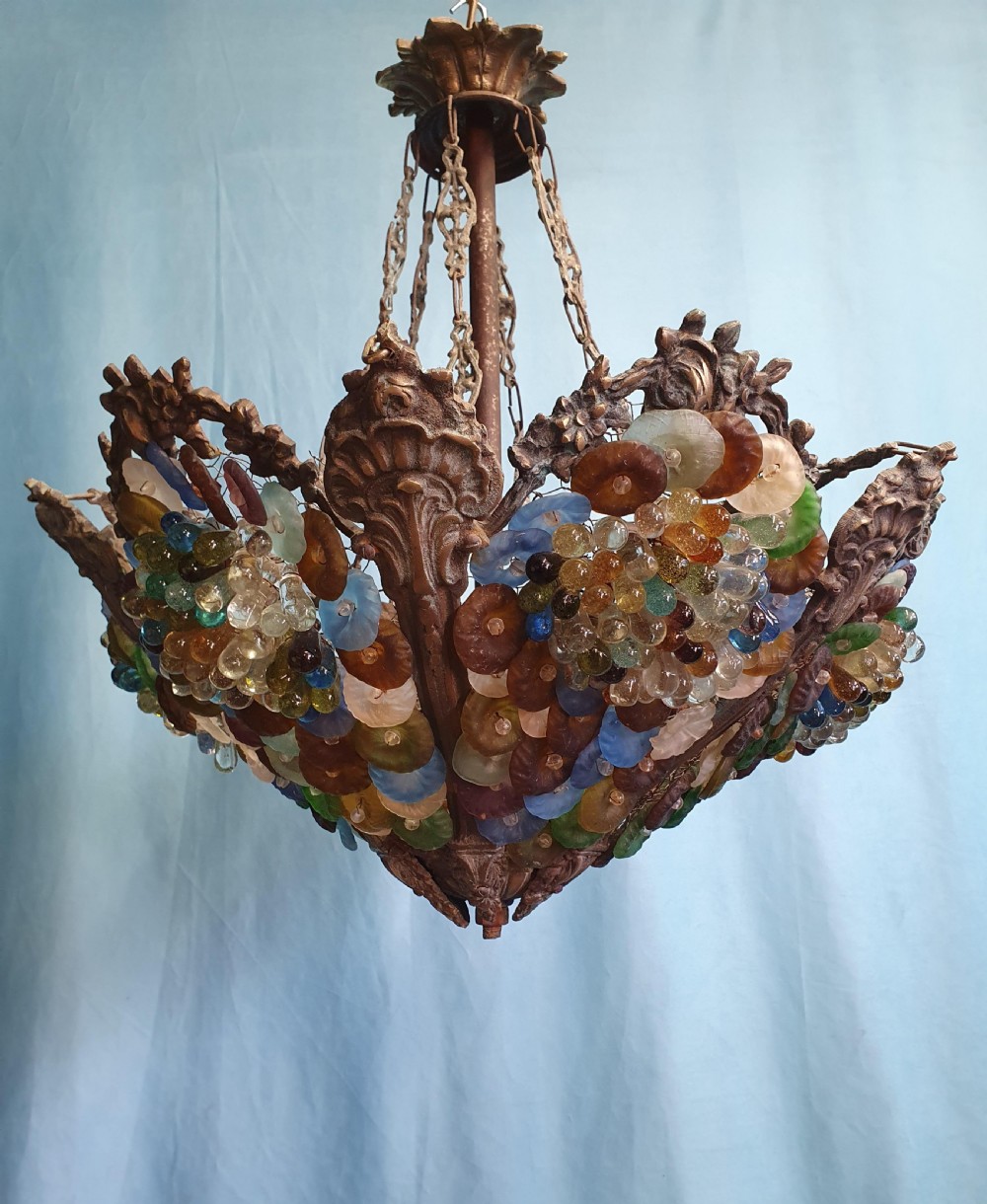 Early 20th century Continental chandelier with grapes and flowers View VIII