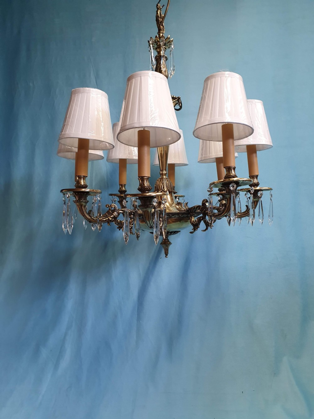 Early 20th century Large eight arm brass chandelier 24