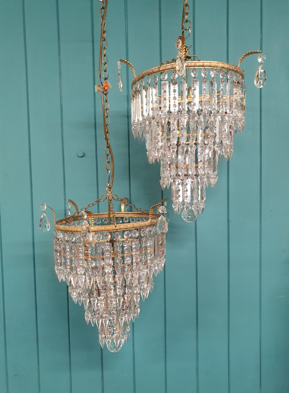 Pair of early 20th century four tier lustre chandeliers 15