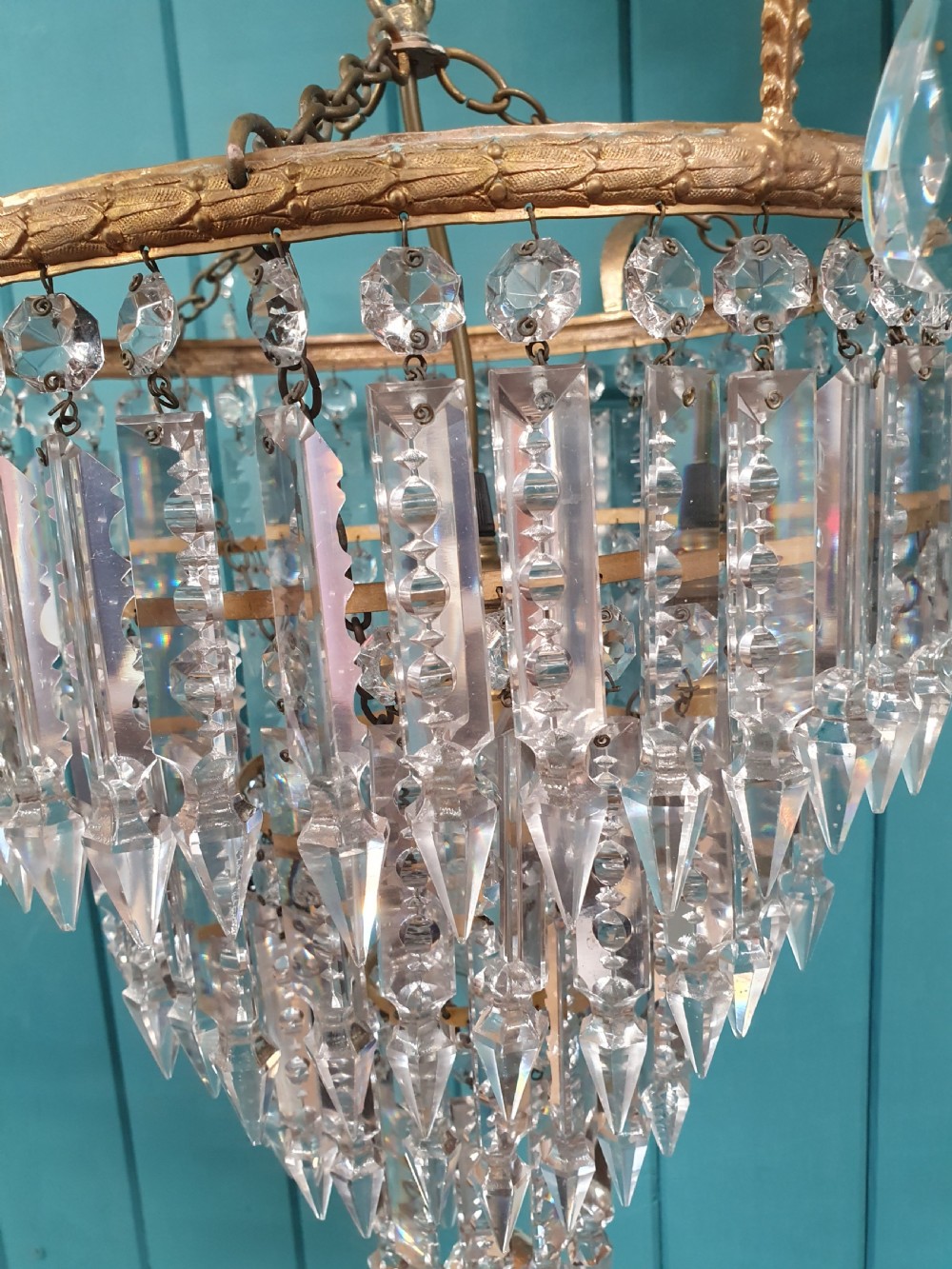 Pair of early 20th century four tier lustre chandeliers 15