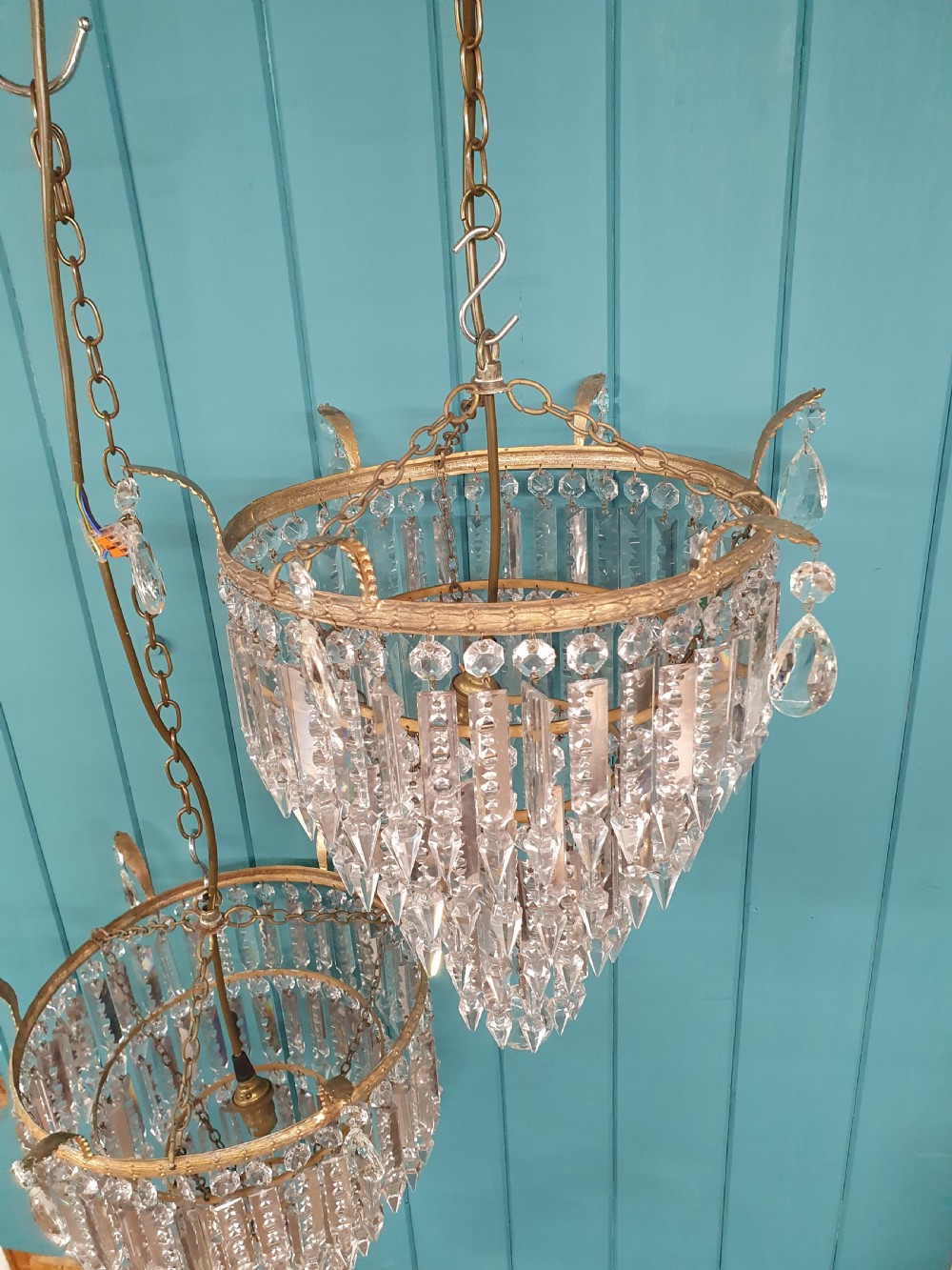 Pair of early 20th century four tier lustre chandeliers 15