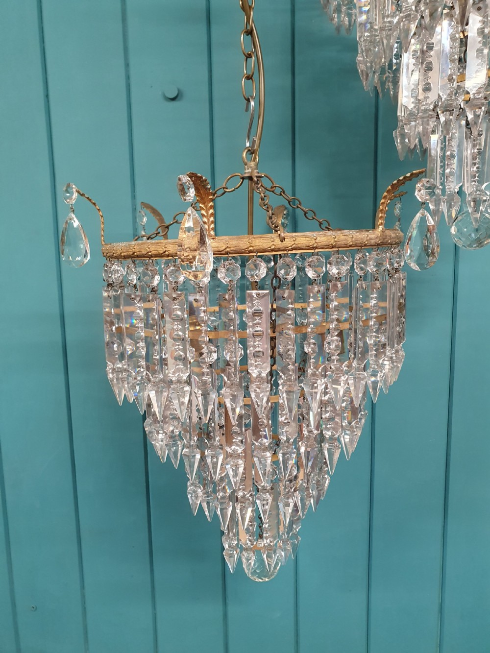 Pair of early 20th century four tier lustre chandeliers 15
