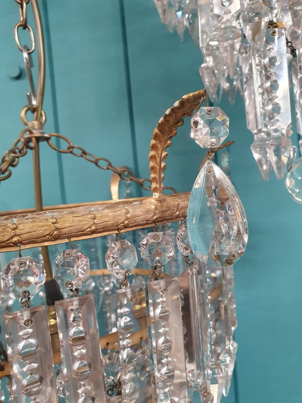 Pair of early 20th century four tier lustre chandeliers 15