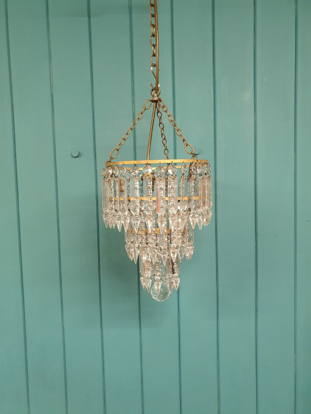 Early 20th century three tear lustre chandelier 9