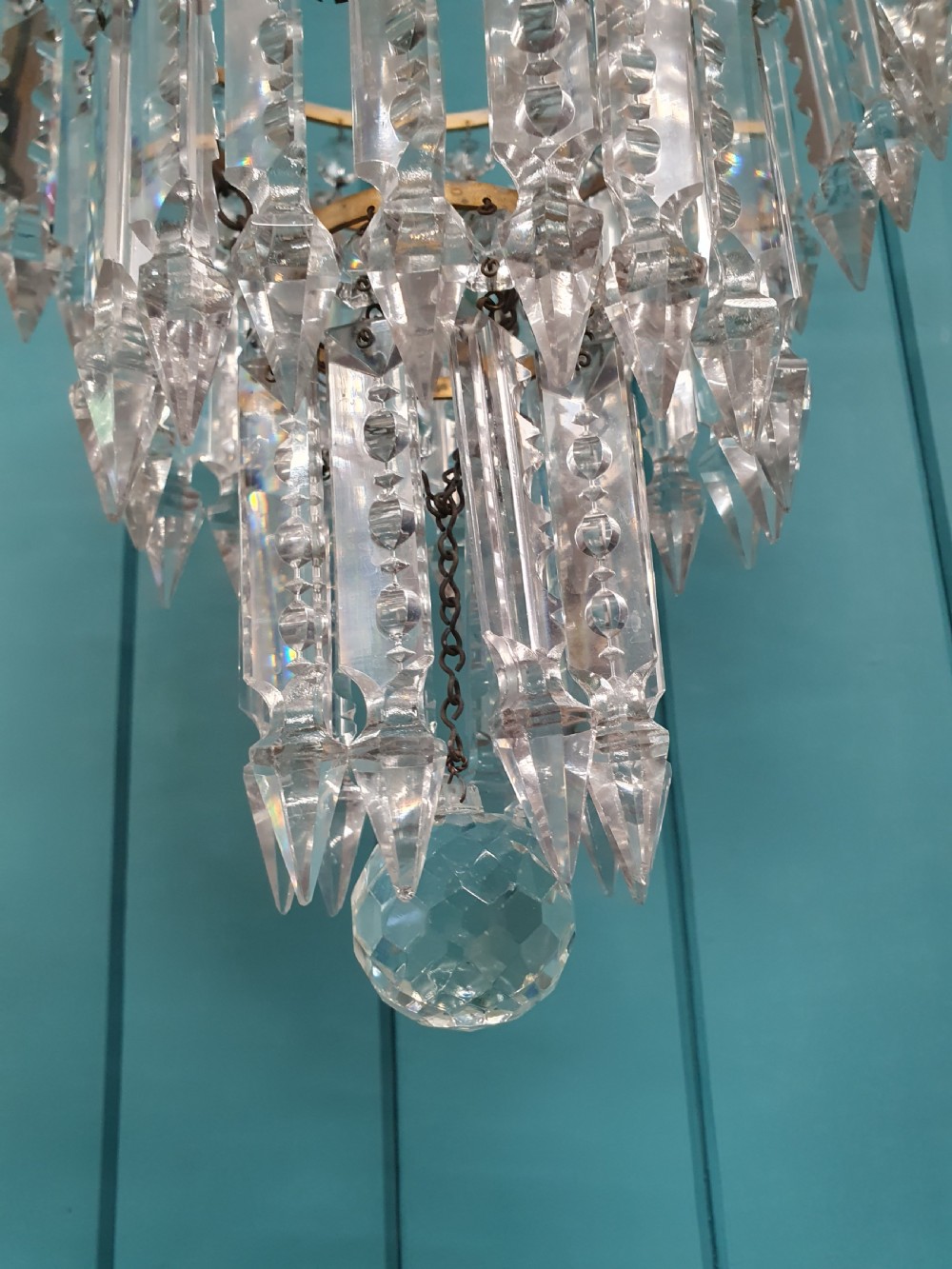 Early 20th century three tear lustre chandelier 9