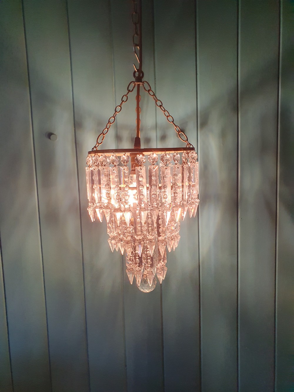 Early 20th century three tear lustre chandelier 9