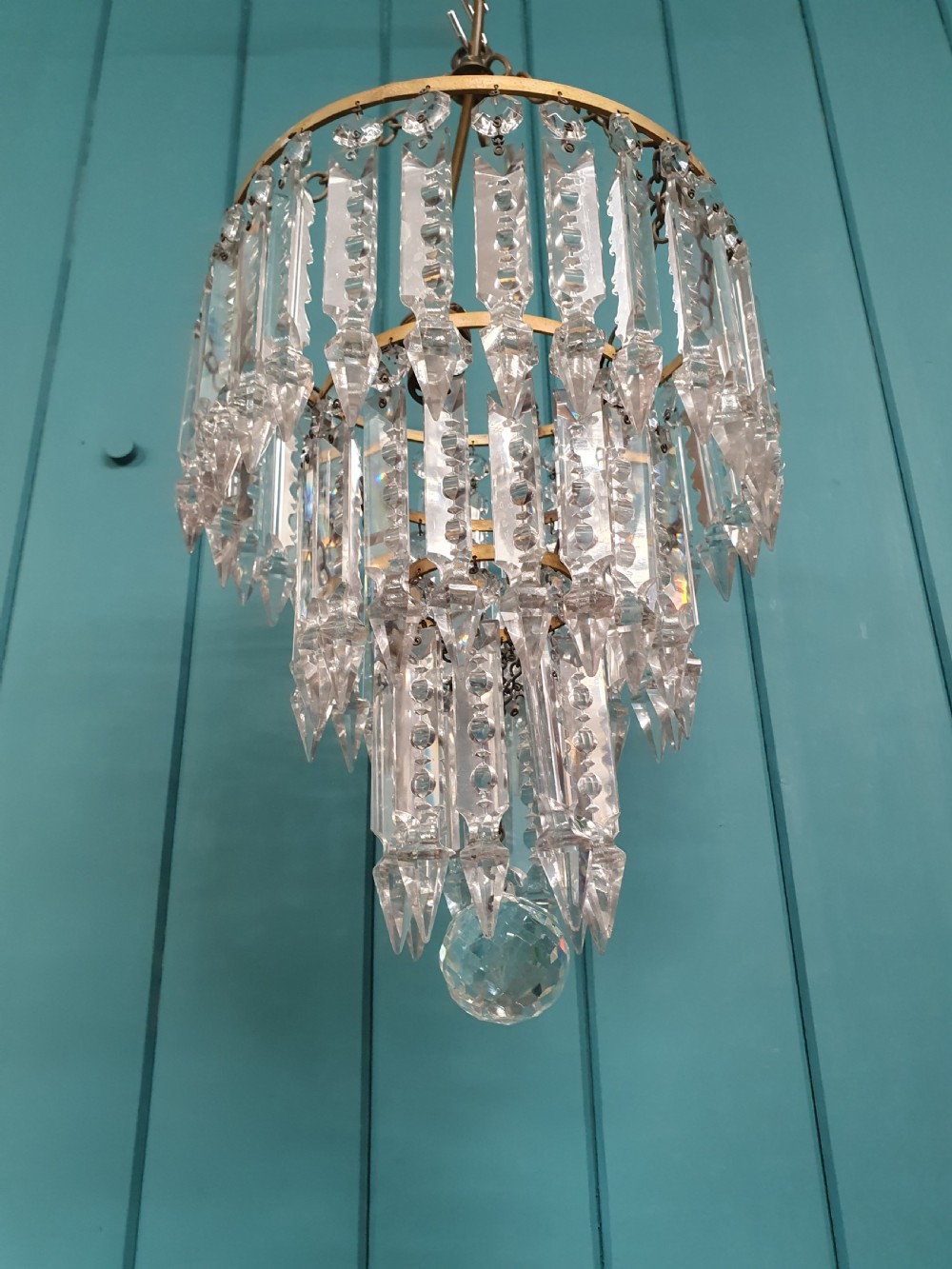 Early 20th century three tear lustre chandelier 9