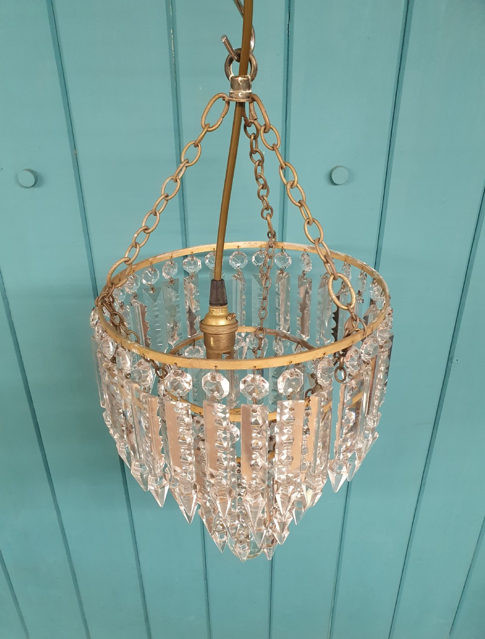 Early 20th century three tear lustre chandelier 9