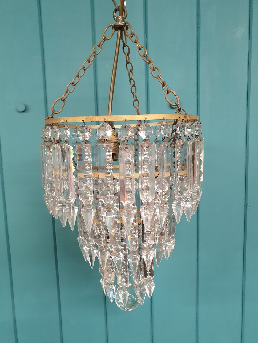 Early 20th century three tear lustre chandelier 9