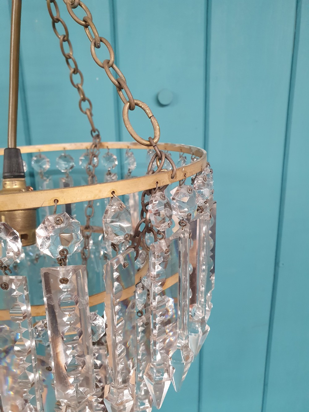 Early 20th century three tear lustre chandelier 9