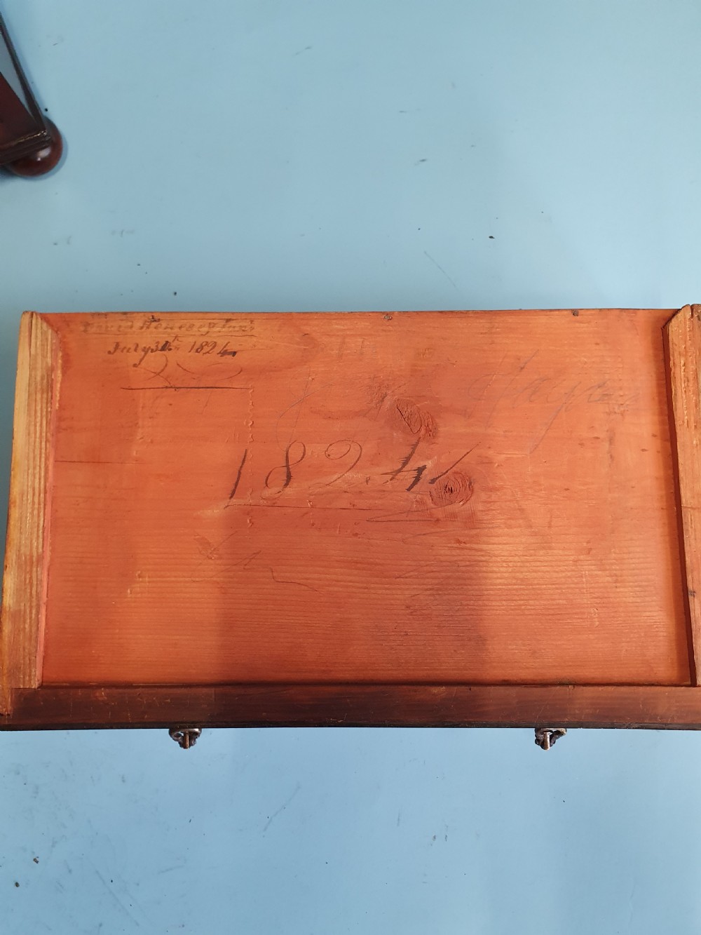 Early 19th century miniature 2/3 mahogany chest of drawers dated 1824. View III