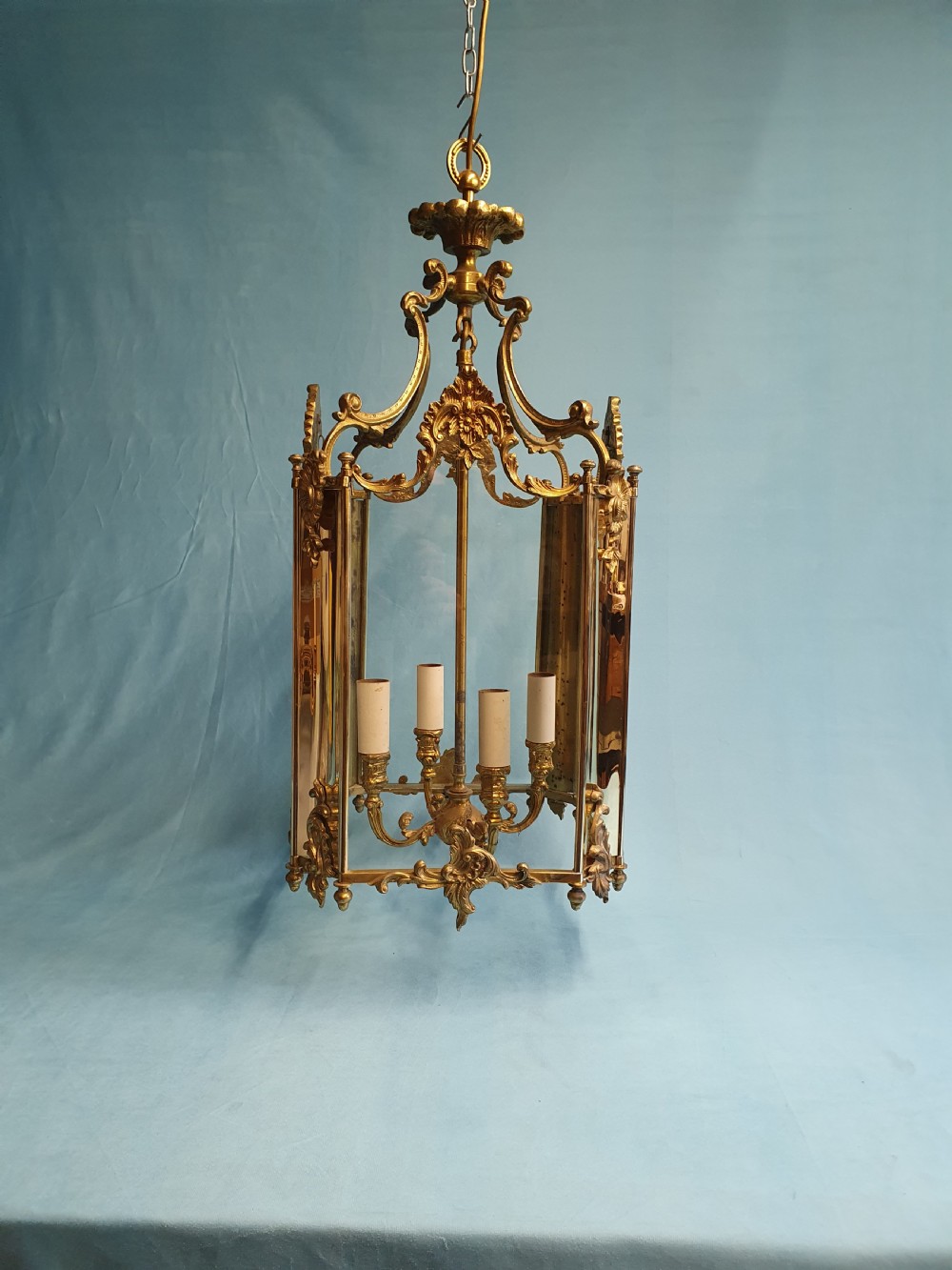Early 20th century large brass decorative hall lantern 13