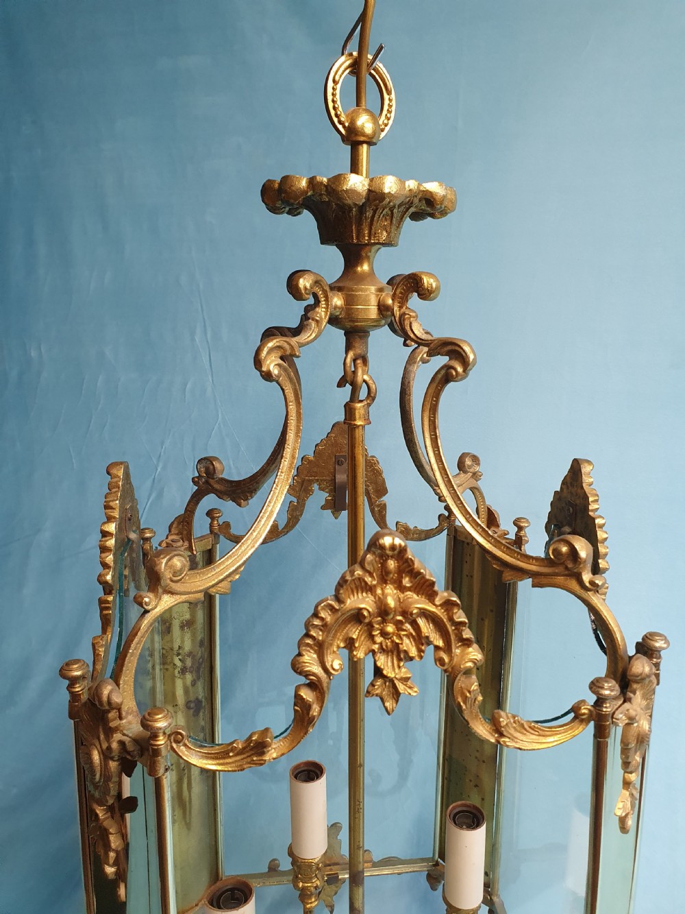 Early 20th century large brass decorative hall lantern 13