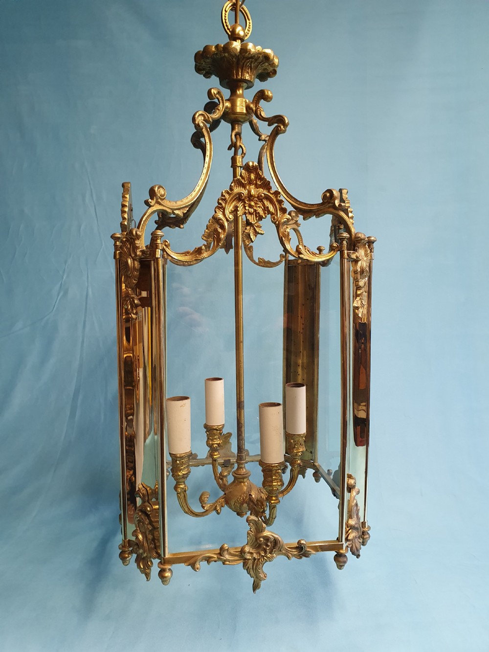 Early 20th century large brass decorative hall lantern 13