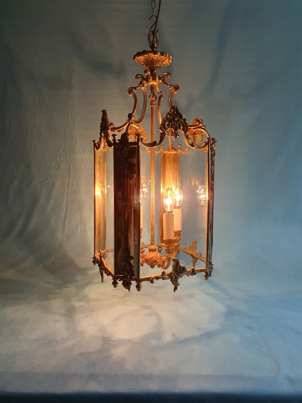 Early 20th century large brass decorative hall lantern 13