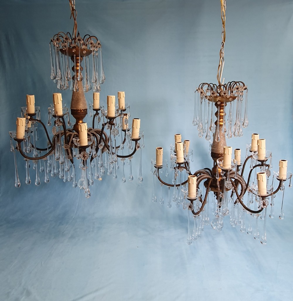 First half of the 20th century large pair of Italian chandeliers