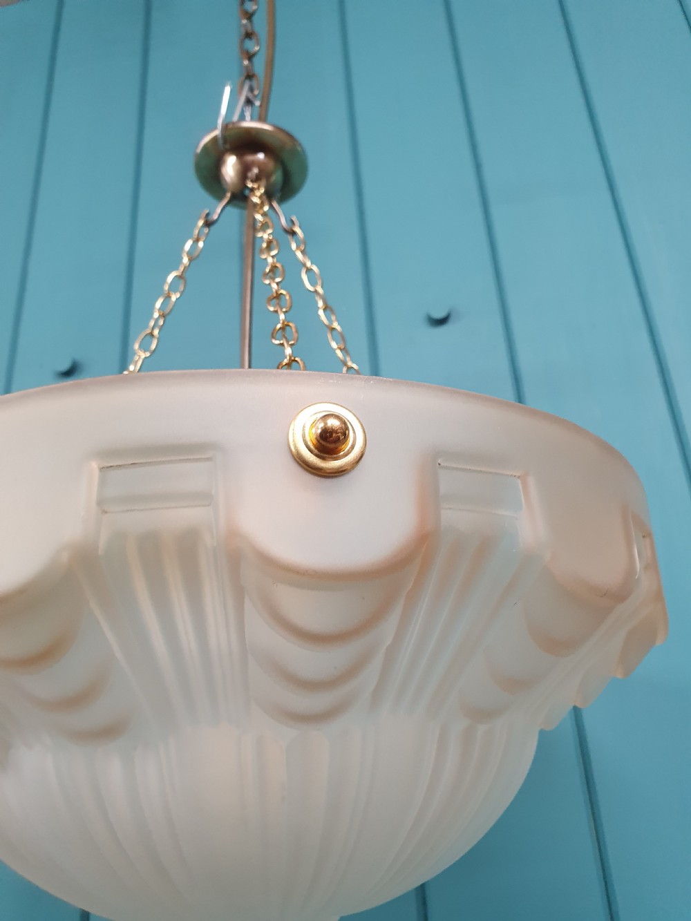 1930s glass dome chandelier Antique Plafonnier  View III