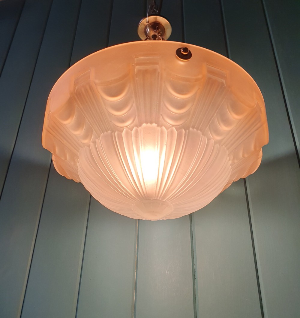1930s glass dome chandelier Antique Plafonnier  View IV