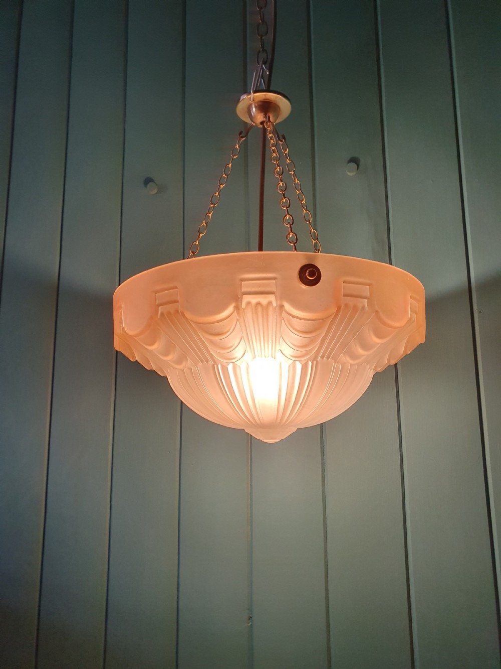 1930s glass dome chandelier Antique Plafonnier  View V