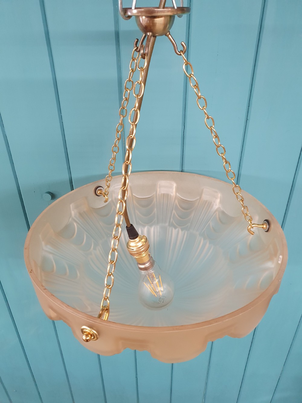 1930s glass dome chandelier Antique Plafonnier  View VI