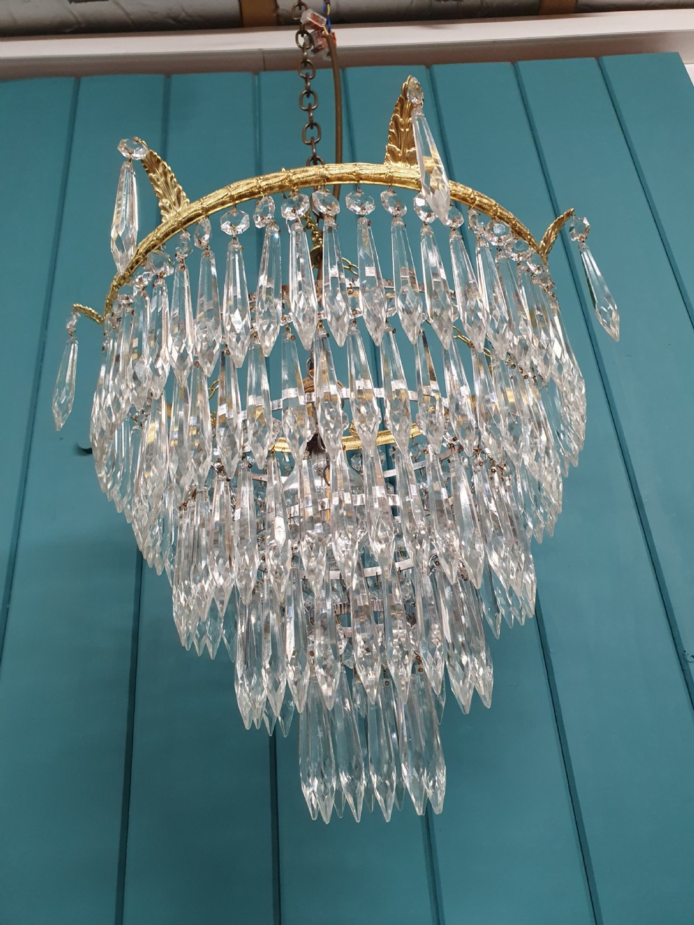 Early 20th century five tear spike chandelier 14
