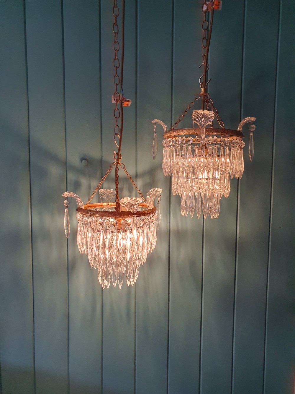 Early 20th century small pair of spike chandelier 11