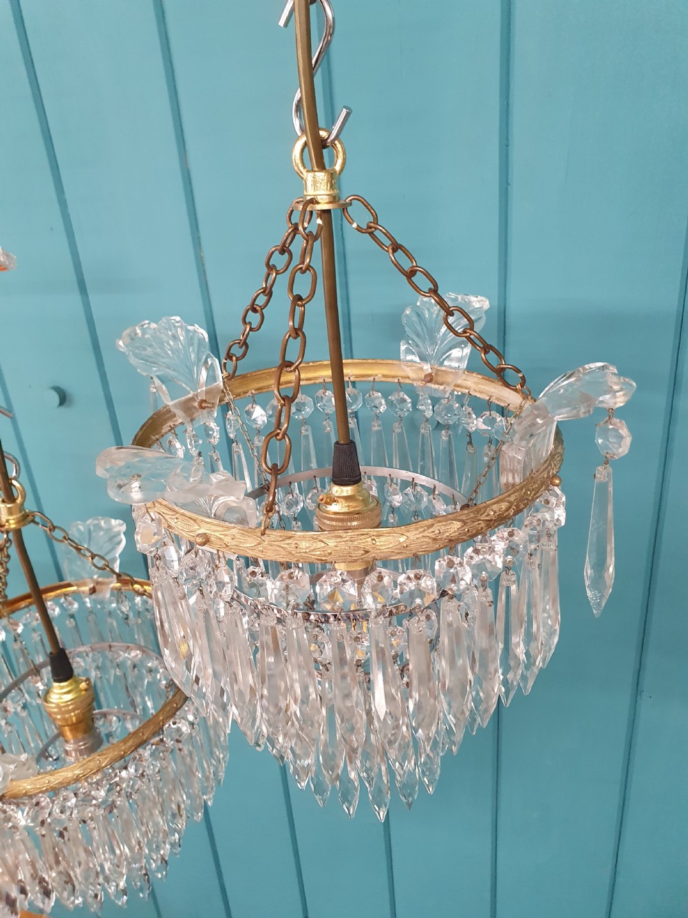 Early 20th century small pair of spike chandelier 11
