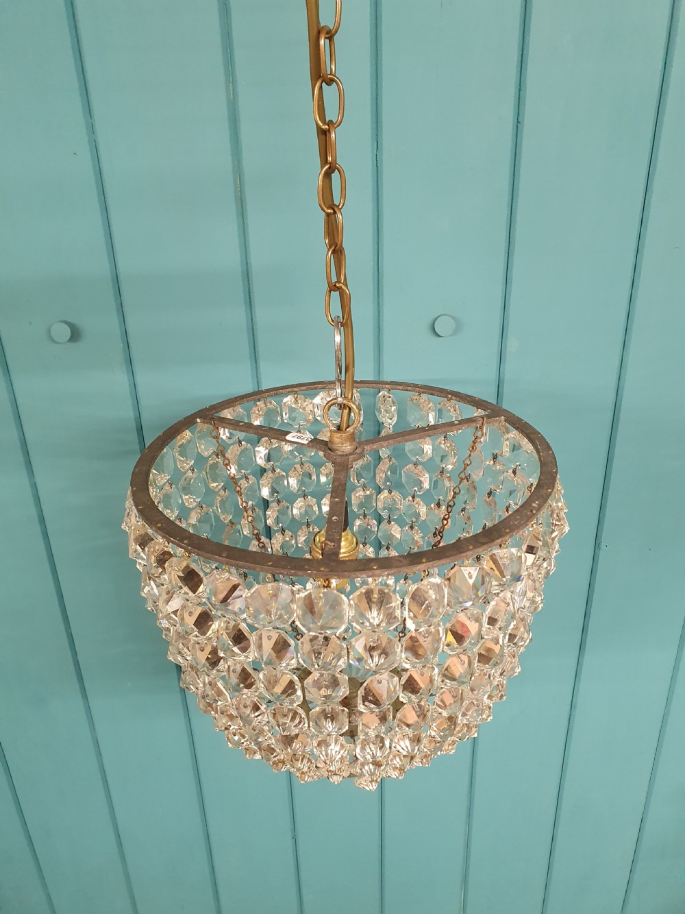 Early 20th century bag chandelier with interesting glass bottom 12