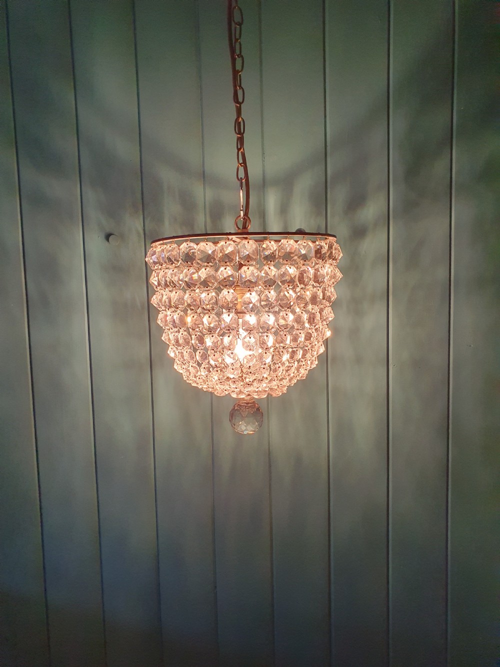 Early 20th century bag chandelier with interesting glass bottom 12