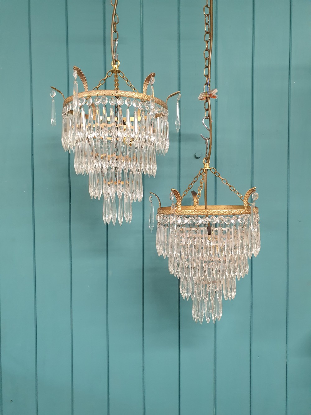 Pair of early 20th century spike icicle chandeliers 12