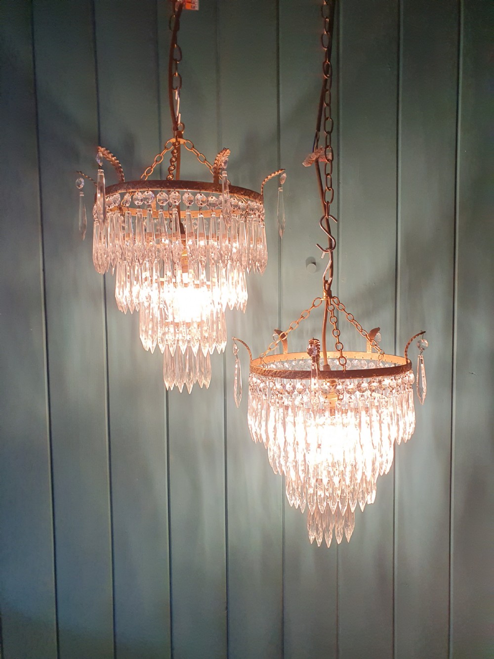 Pair of early 20th century spike icicle chandeliers 12