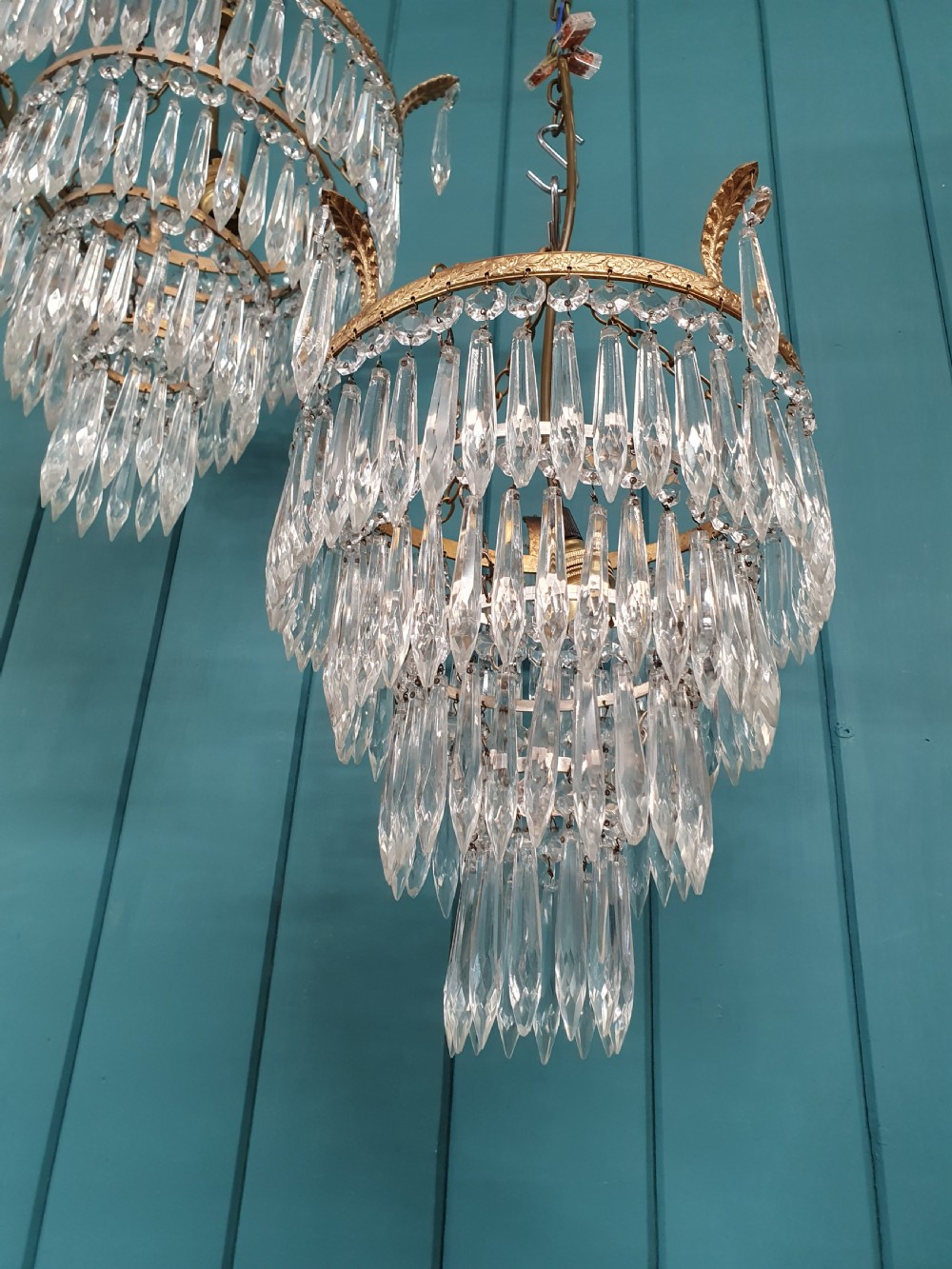 Pair of early 20th century spike icicle chandeliers 12