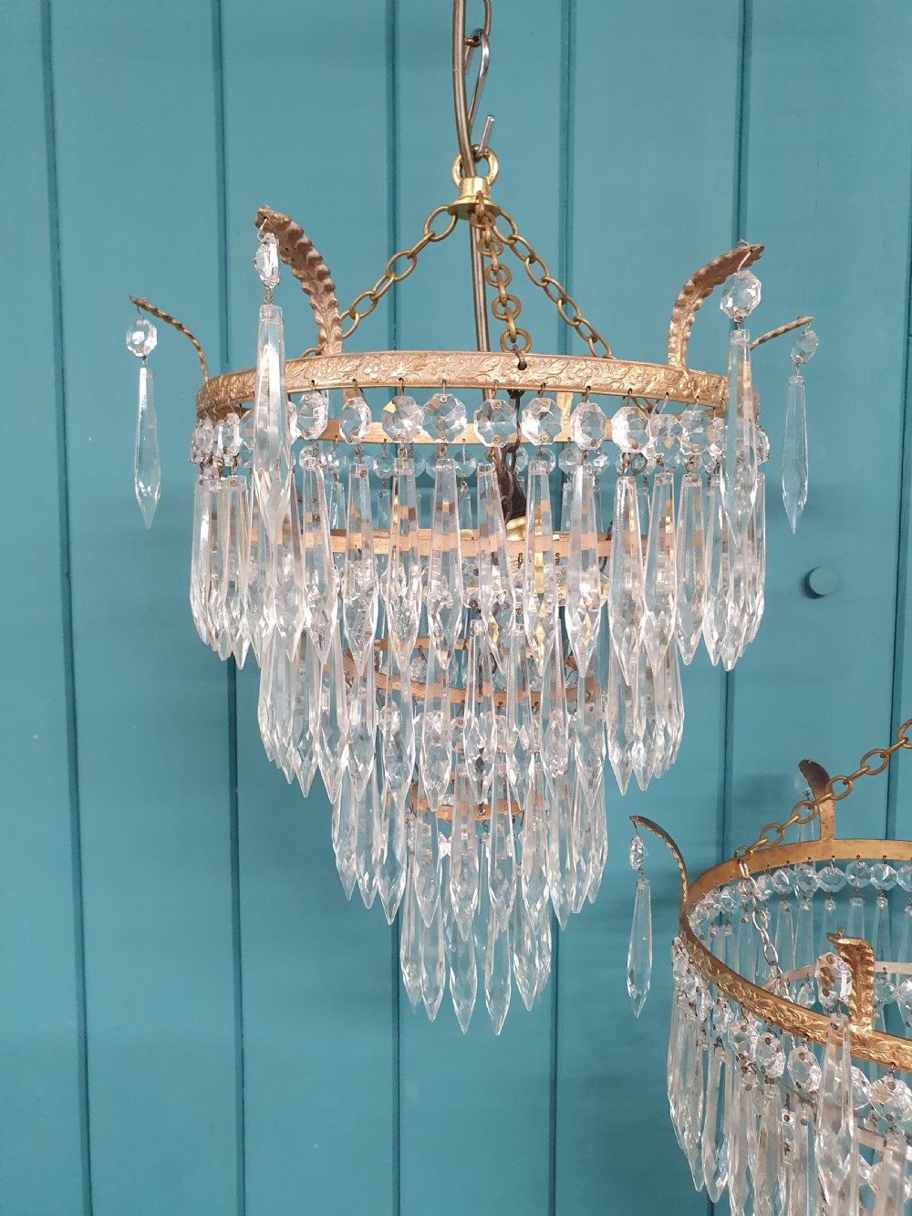 Pair of early 20th century spike icicle chandeliers 12