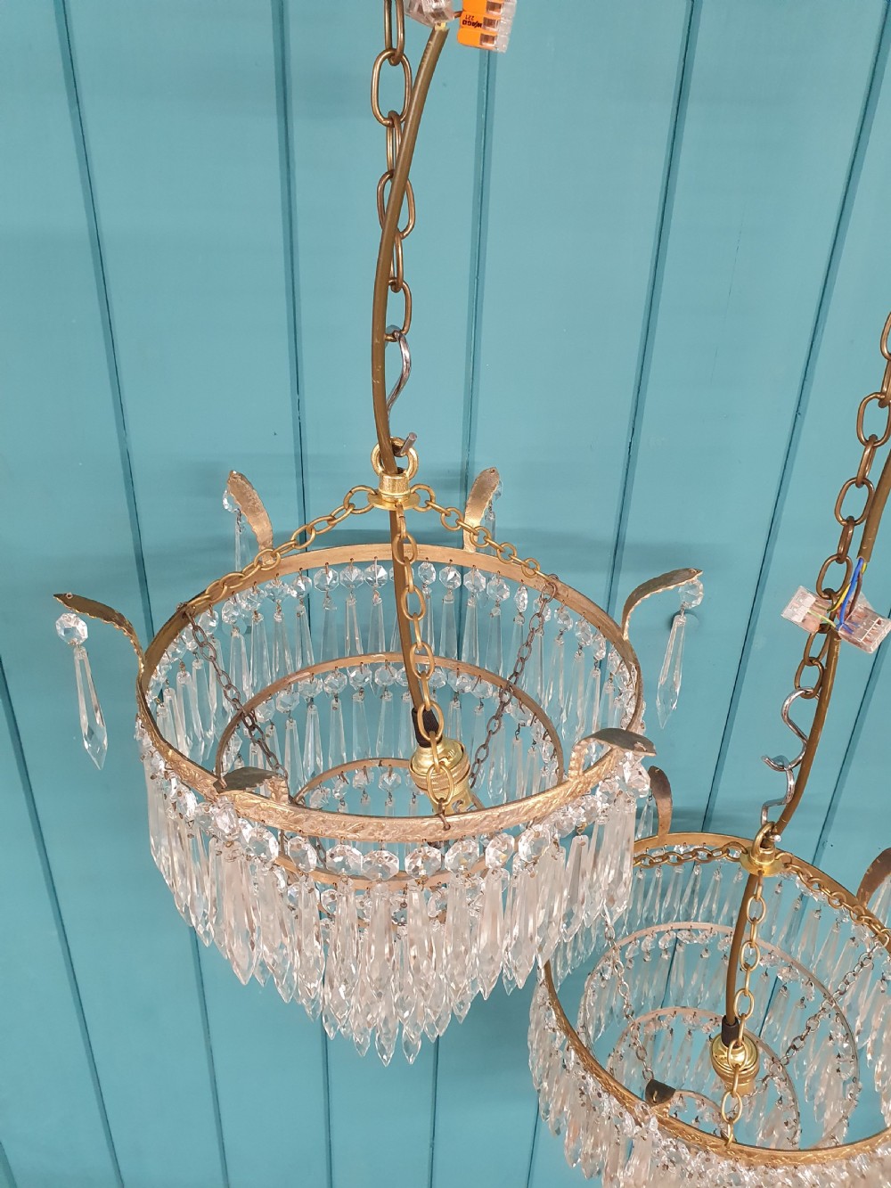 Pair of early 20th century spike icicle chandeliers 12