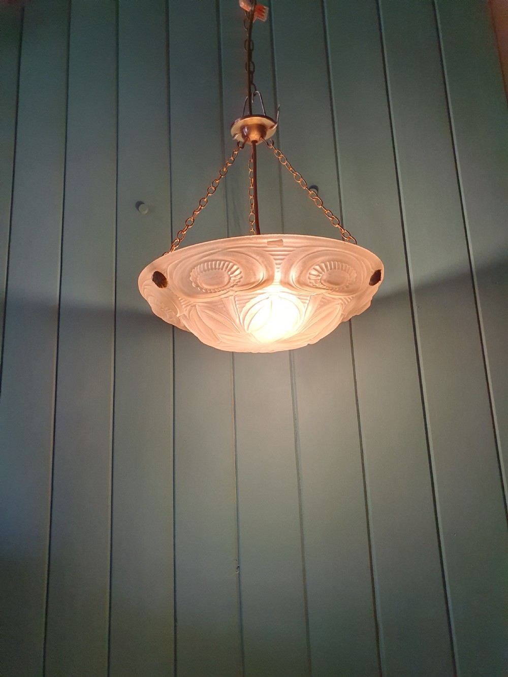 1930s glass dome chandelier Antique Plafonnier  View II