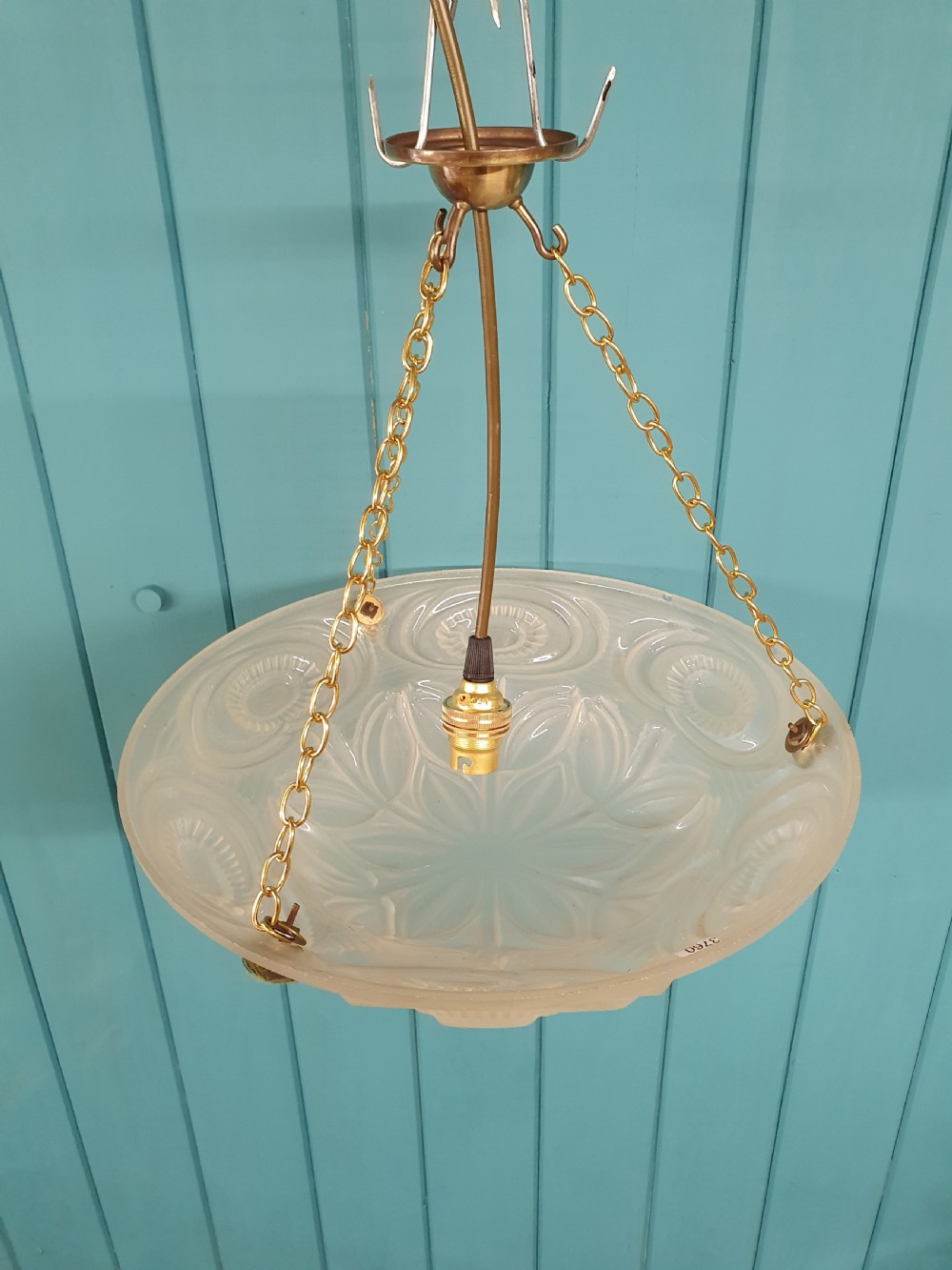 1930s glass dome chandelier Antique Plafonnier  View VI