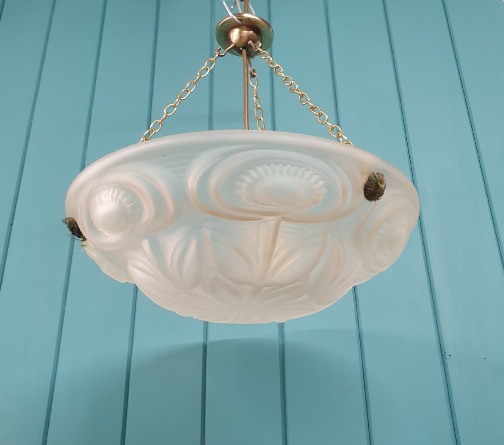 1930s glass dome chandelier Antique Plafonnier  View IX
