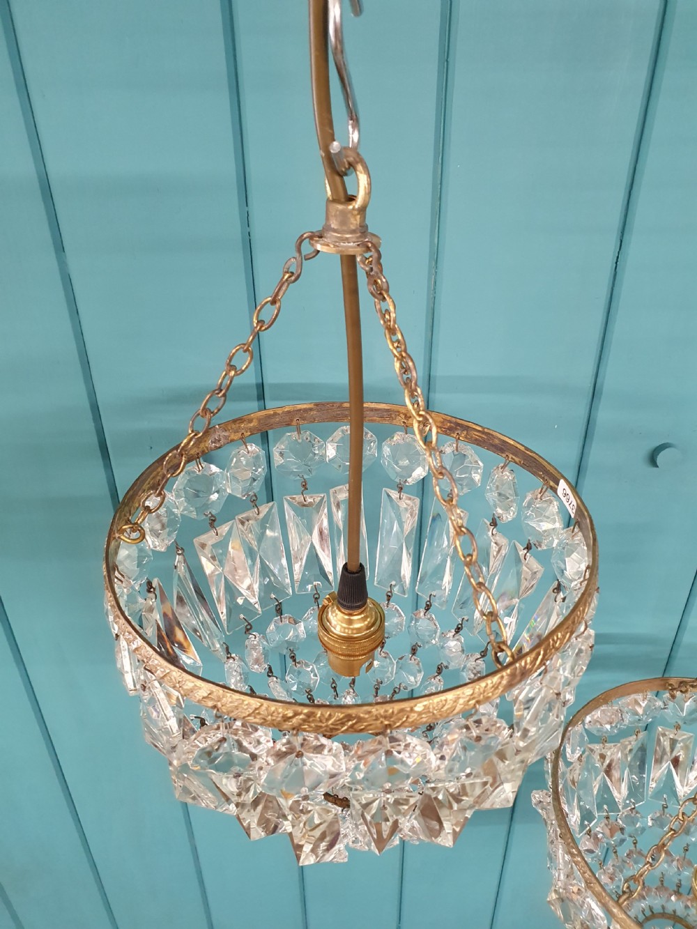 Pair of early 20th century bag chandelier with prisms 8