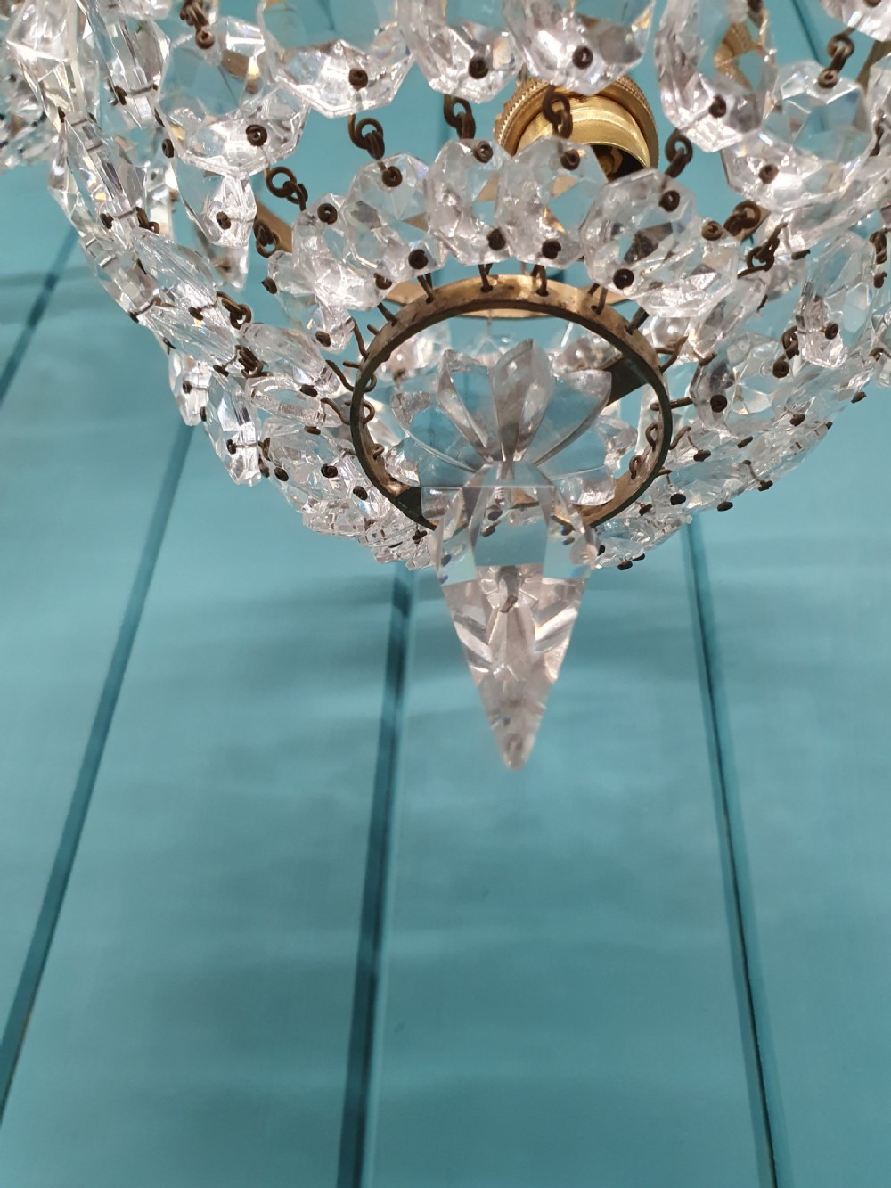 Pair of early 20th century bag chandelier with prisms 8