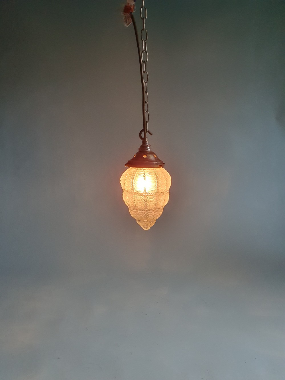 Early 20th century moulded glass and brass pendant View II